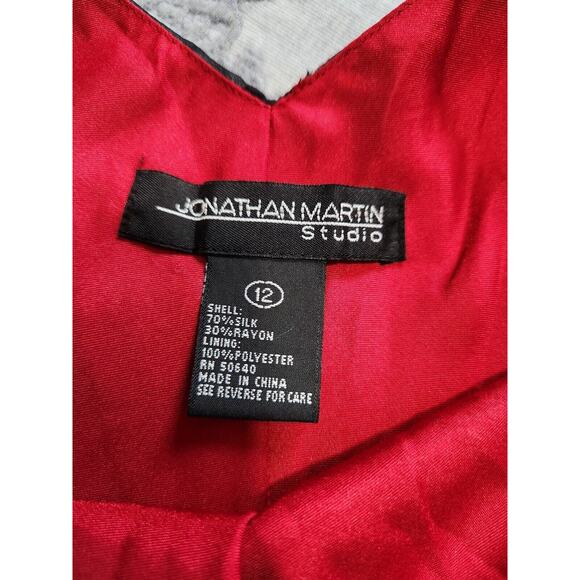 Vtg Jonathan Martin Midi Silk Dress Red Black Overlay Polka Dots Fairy Y2K Sz 12 - Picture 4 of 5